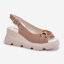 Sandalias de cuero para mujeres en cuña y plataforma con decoración Artiker 56C2208 Dark Beige 4