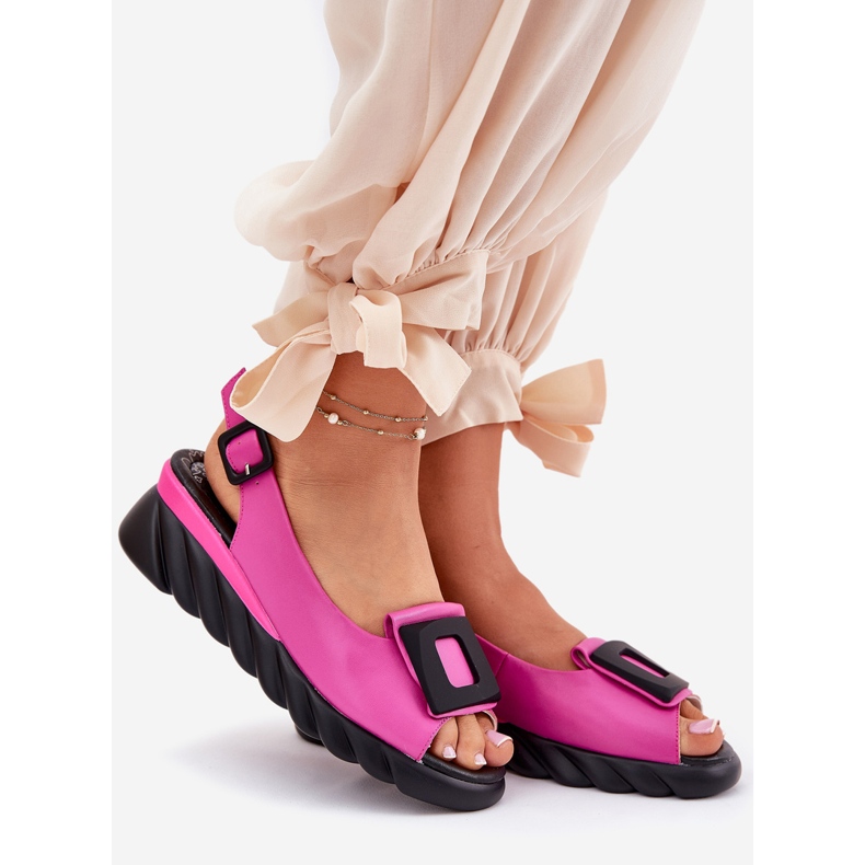 ARTIKER Sandalias de cuero para mujeres con una cuña con decoración Artker 56C1571 FUCHSIA rosado 1 ARTIKER Sandalias de cuero para mujeres con una cuña con decoración Artker 56C1571 FUCHSIA rosado 1