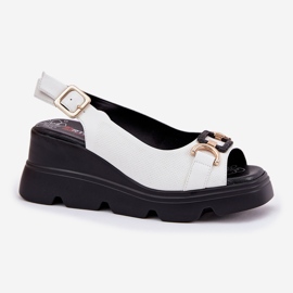 ARTIKER Sandalias de cuero para mujeres en cuña y plataforma con decoración Artker 56C1588 White blanco 4