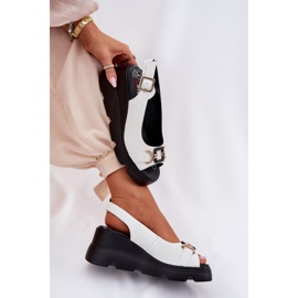 ARTIKER Sandalias de cuero para mujeres en cuña y plataforma con decoración Artker 56C1588 White blanco 8