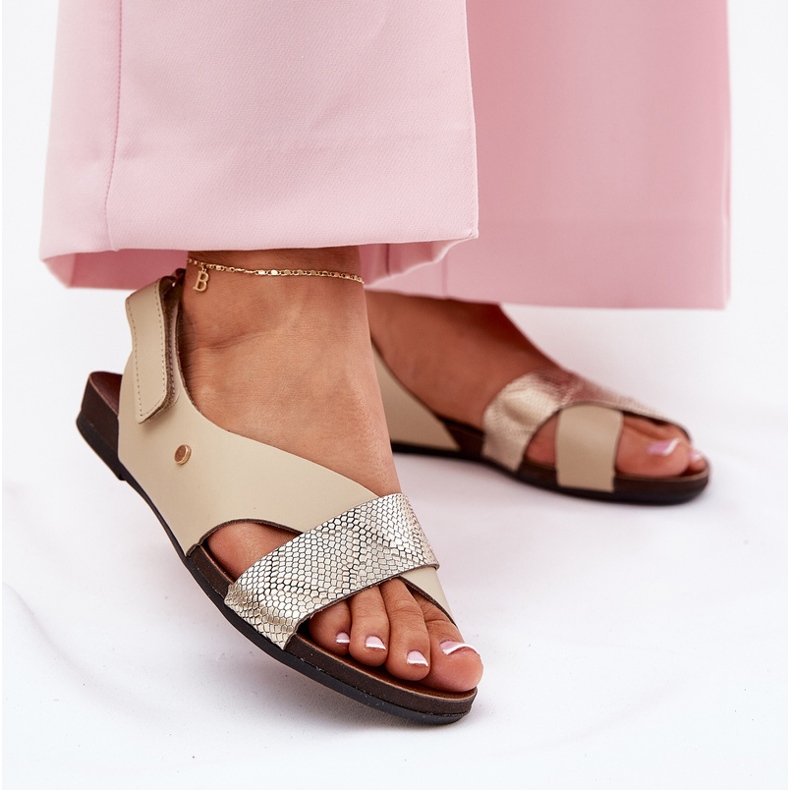 Sandalias de cuero para velcro zazoo 40141 beige-din 2