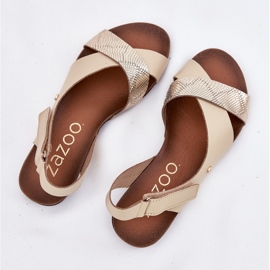 Sandalias de cuero para velcro zazoo 40141 beige-din 7