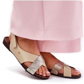 Sandalias de cuero para velcro zazoo 40141 beige-din 8