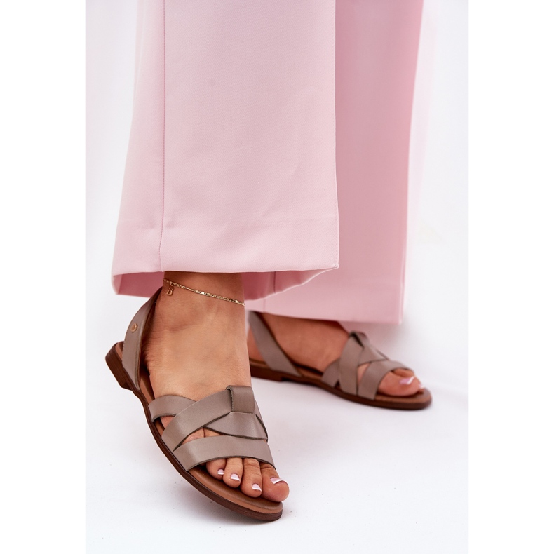 Zazoo 40185 cómodas sandalias de beige oscuro de cuero de cuero 2