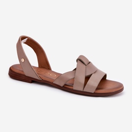 Zazoo 40185 cómodas sandalias de beige oscuro de cuero de cuero 4