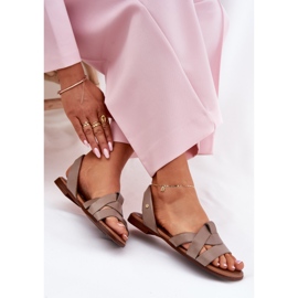 Zazoo 40185 cómodas sandalias de beige oscuro de cuero de cuero 6
