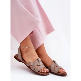 Zazoo 40185 cómodas sandalias de beige oscuro de cuero de cuero 7