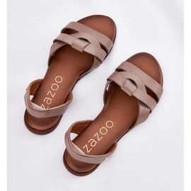 Zazoo 40185 cómodas sandalias de beige oscuro de cuero de cuero 9