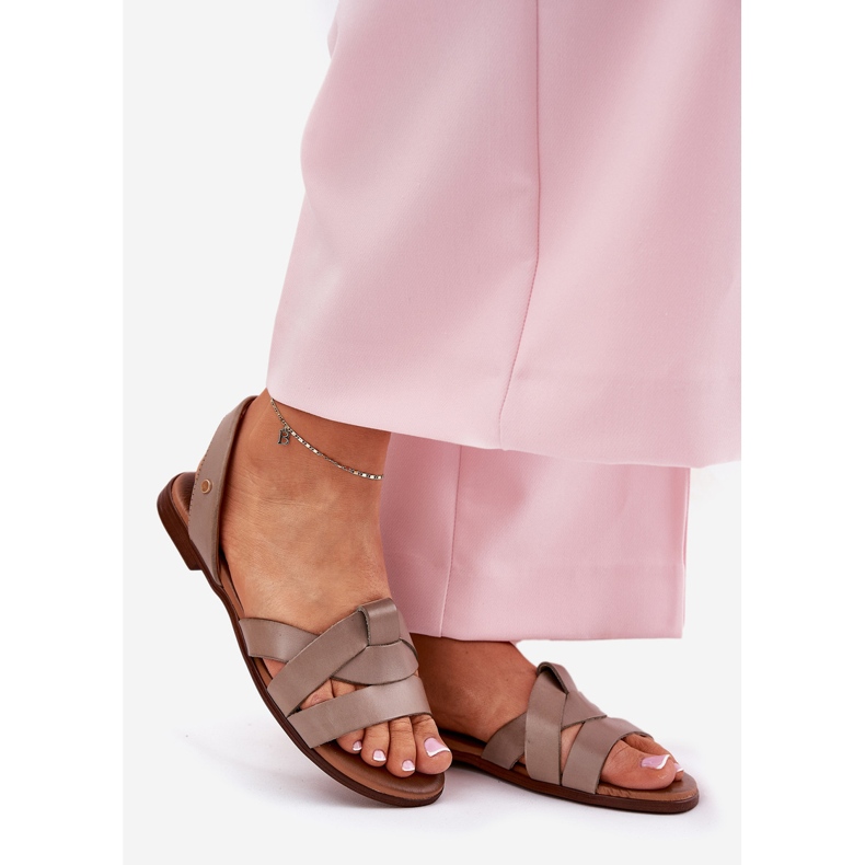 Zazoo 40185 cómodas sandalias de beige oscuro de cuero de cuero 1