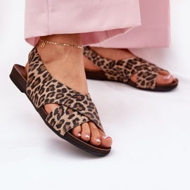 Zazoo Sandalias de cuero para mujeres Leopardo marrón leopardo beige 5