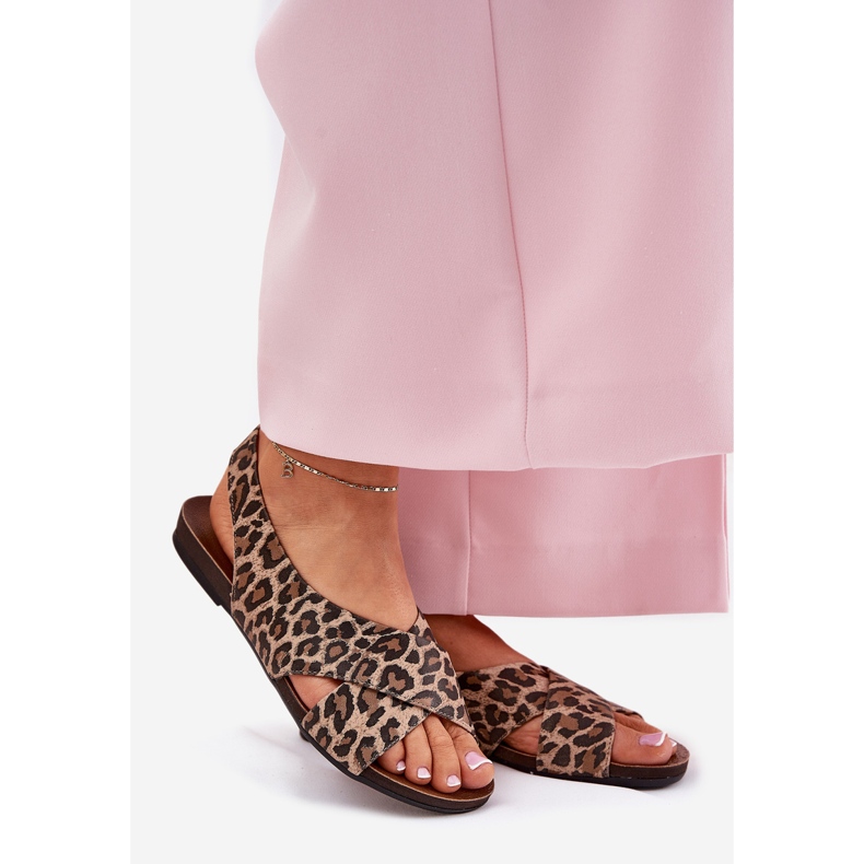 Zazoo Sandalias de cuero para mujeres Leopardo marrón leopardo beige 1