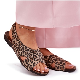 Zazoo Sandalias de cuero para mujeres Leopardo marrón leopardo beige 13