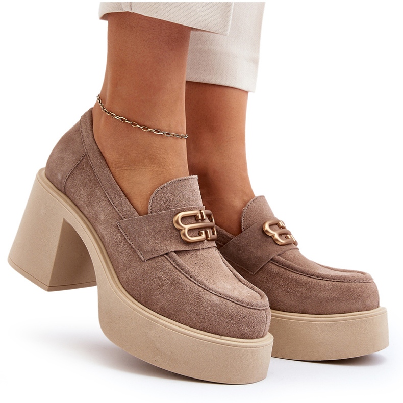 Zapatos de ante Zazoo 20170 en un espeso post beige 5