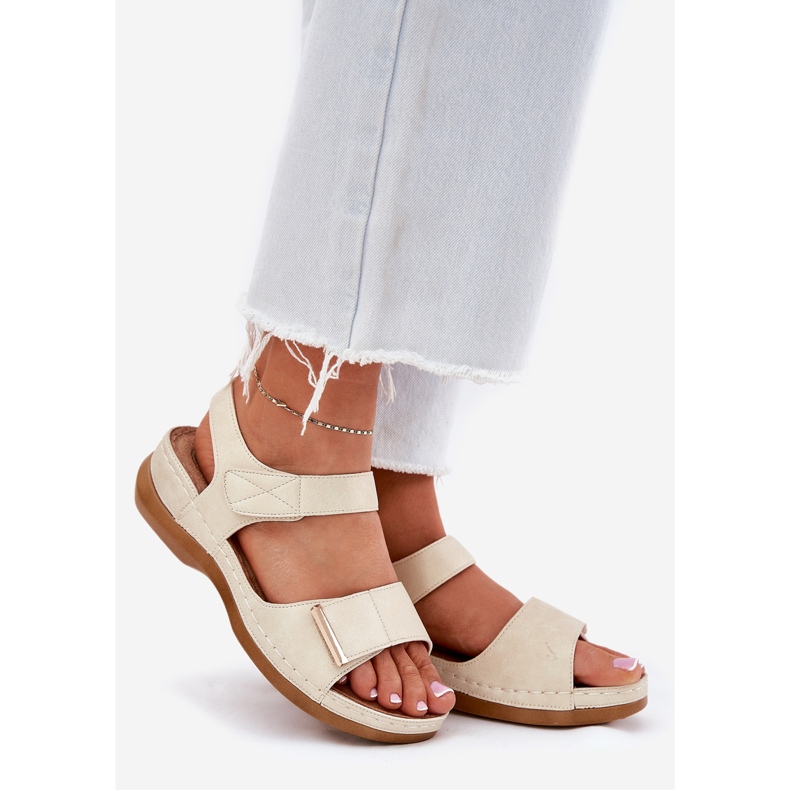 Evento Cómodas sandalias de velcro para mujeres dorado 1