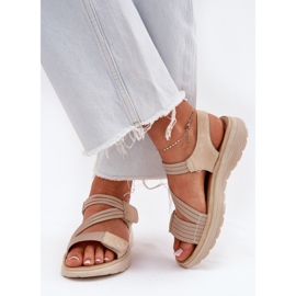 Evento Sandalias cómodas con velcro para mujer, color beige 6