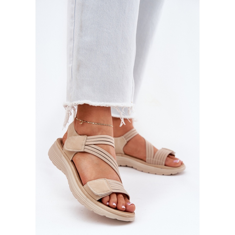 Evento Sandalias cómodas con velcro para mujer, color beige 2 Evento Sandalias cómodas con velcro para mujer, color beige 2