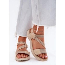 Evento Sandalias cómodas con velcro para mujer, color beige 3