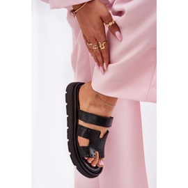 Zapatillas de cuero natural para mujeres en la plataforma Zazoo 40440 Negro 3