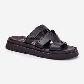Zapatillas de cuero natural para mujeres en la plataforma Zazoo 40440 Negro 4