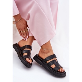 Zapatillas de cuero natural para mujeres en la plataforma Zazoo 40440 Negro 6
