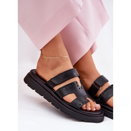 Zapatillas de cuero natural para mujeres en la plataforma Zazoo 40440 Negro 7