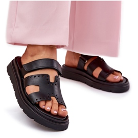 Zapatillas de cuero natural para mujeres en la plataforma Zazoo 40440 Negro 8