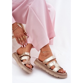 Zapatillas de cuero natural para mujeres en la plataforma de oro Zazoo 40440 dorado 11