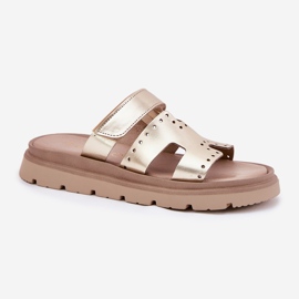 Zapatillas de cuero natural para mujeres en la plataforma de oro Zazoo 40440 dorado 9