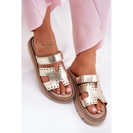 Zapatillas de cuero natural para mujeres en la plataforma de oro Zazoo 40440 dorado 12