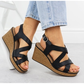 Sandalias para mujeres en cuñas negras Sergio Leone SK223 negro 4
