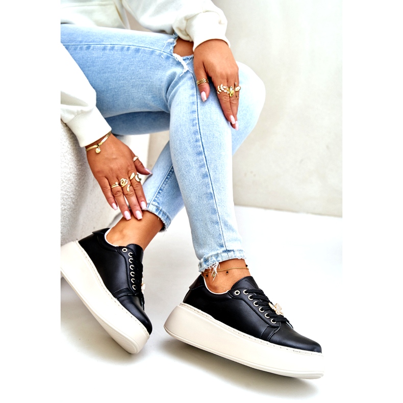 Vinceza Zapatillas de deporte de cuero en la plataforma con un Black Pink Vincez 89101 negro 5