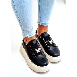 Vinceza Zapatillas de deporte de cuero en la plataforma con un Black Pink Vincez 89101 negro 3