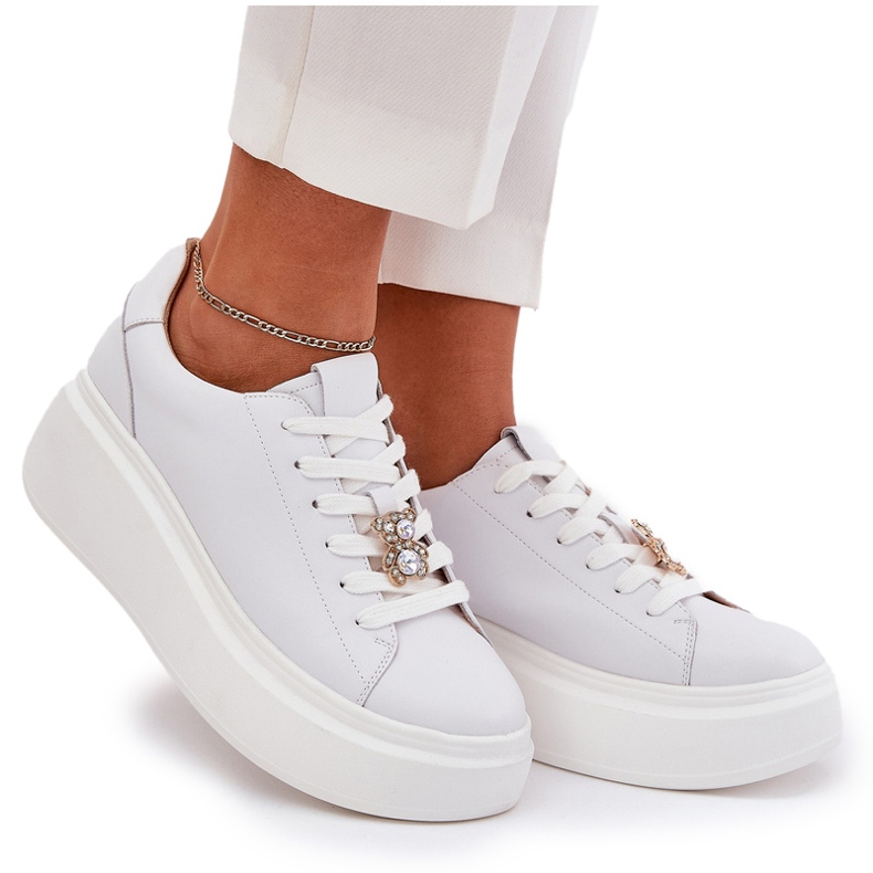 Zapatos deportivos de cuero para mujeres en la plataforma con Vinceza 39922 White blanco 5