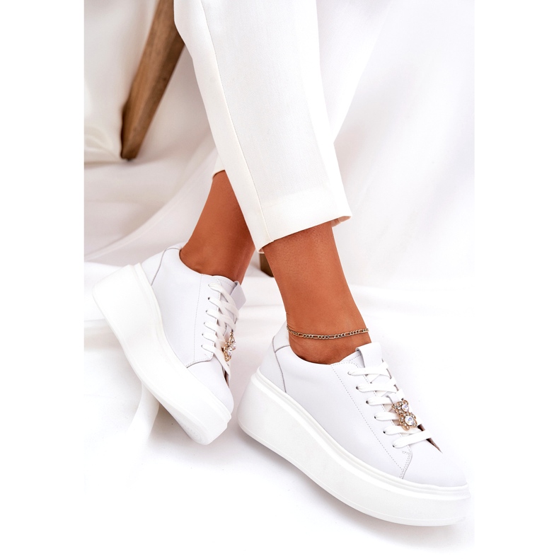 Zapatos deportivos de cuero para mujeres en la plataforma con Vinceza 39922 White blanco 3