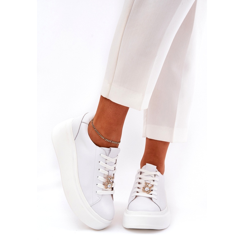 Zapatos deportivos de cuero para mujeres en la plataforma con Vinceza 39922 White blanco 1