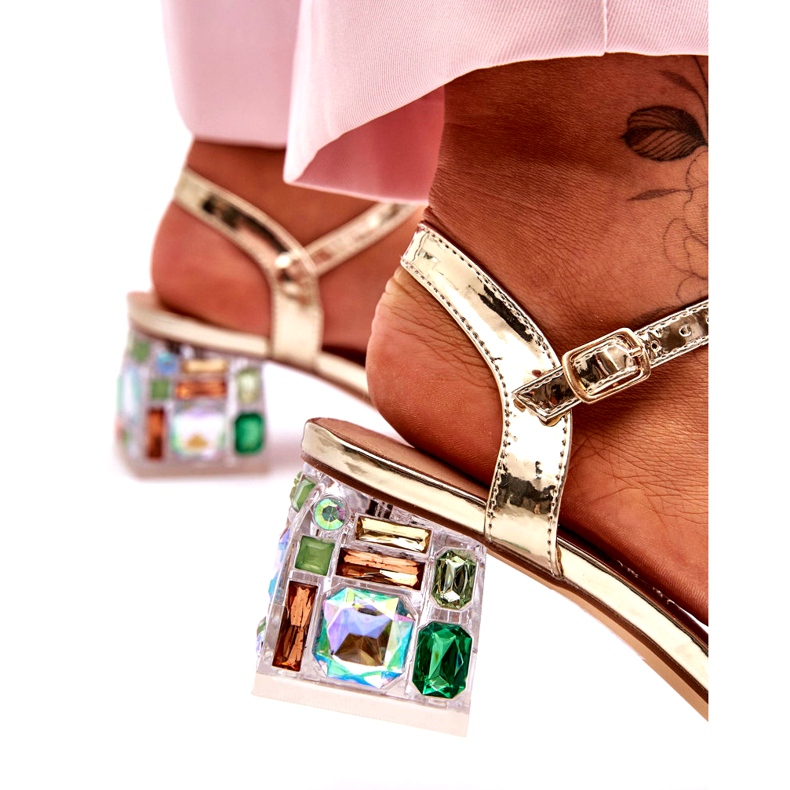 Sandalias De Mujer De Tacón Alto Con Cristales Dorado S.Barski MR1037-01 3