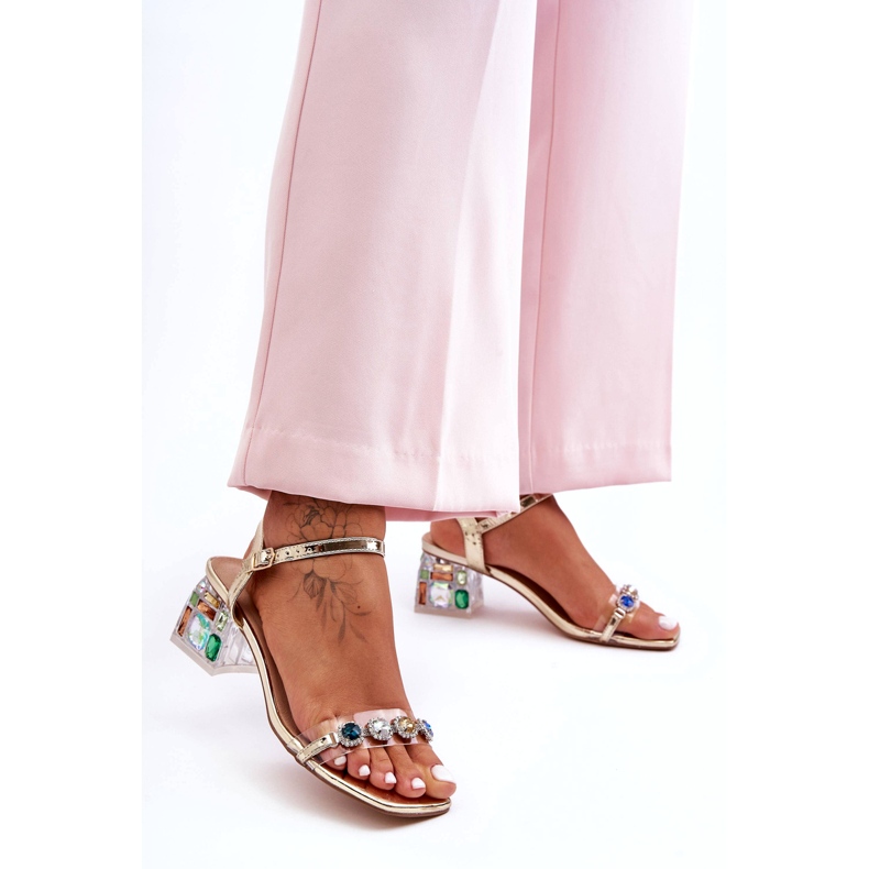 Sandalias De Mujer De Tacón Alto Con Cristales Dorado S.Barski MR1037-01 4