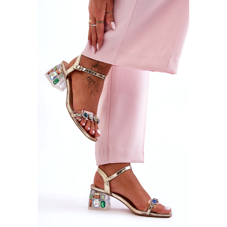 Sandalias De Mujer De Tacón Alto Con Cristales Dorado S.Barski MR1037-01 1