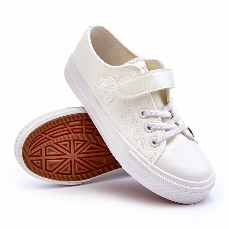 News Zapatillas Infantiles de Piel con Velcro, Blanco 1
