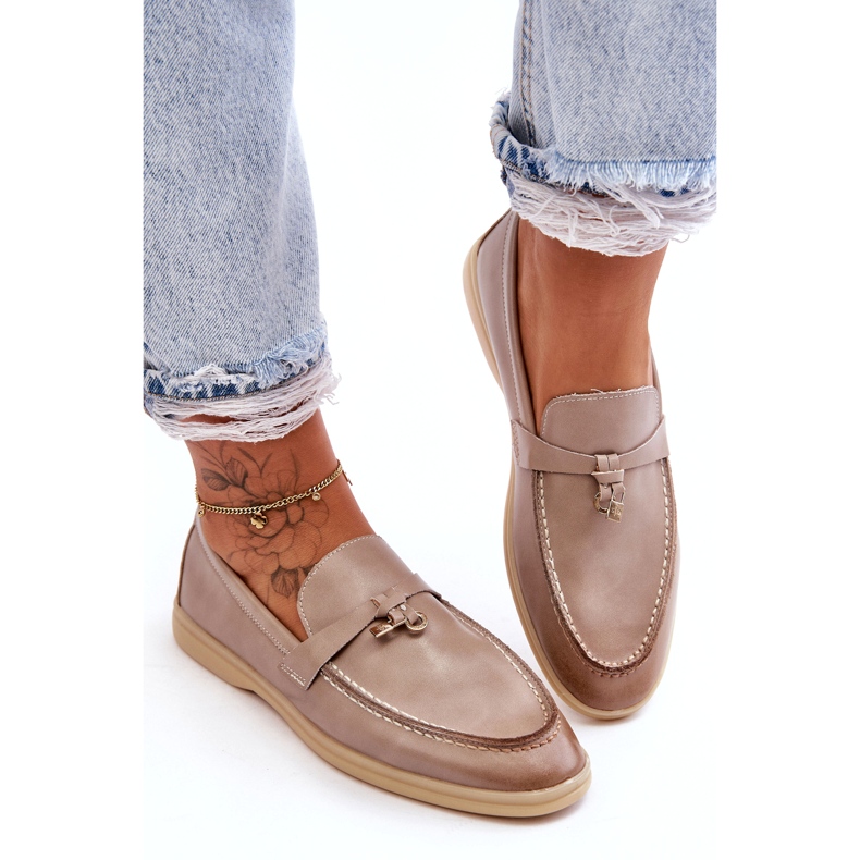 Mocasines de inserto de cuero gris para mujeres beige 1