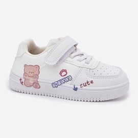Zapatillas de deporte para niños de velcro con un oso de peluche blanco 5