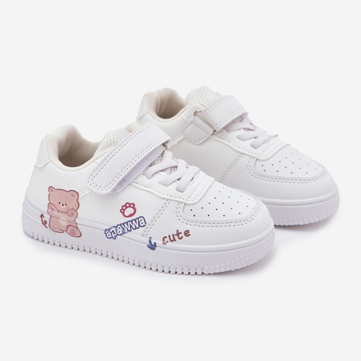 Zapatillas de deporte para niños de velcro con un oso de peluche blanco 1