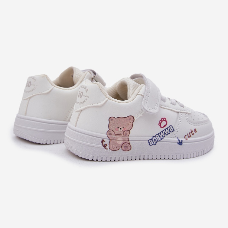 Zapatillas de deporte para niños de velcro con un oso de peluche blanco 2