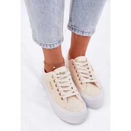 Zapatillas de deporte femeninas con encaje lee cooper lcw-25-31-3440l beige 7