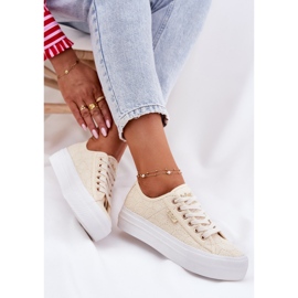 Zapatillas de deporte femeninas con encaje lee cooper lcw-25-31-3440l beige 10