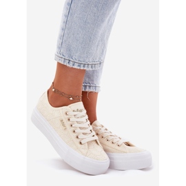 Zapatillas de deporte femeninas con encaje lee cooper lcw-25-31-3440l beige 1