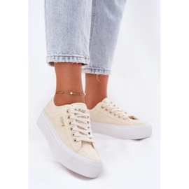 Zapatillas de deporte femeninas con encaje lee cooper lcw-25-31-3440l beige 2