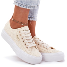 Zapatillas de deporte femeninas con encaje lee cooper lcw-25-31-3440l beige 13
