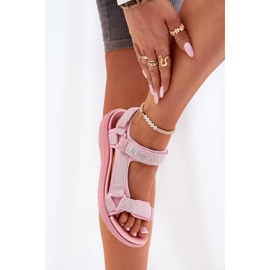 Sandalias de material para mujeres para velcro lee cooper lcw-25-34-3561l rosa rosado 6