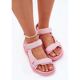 Sandalias de material para mujeres para velcro lee cooper lcw-25-34-3561l rosa rosado 5